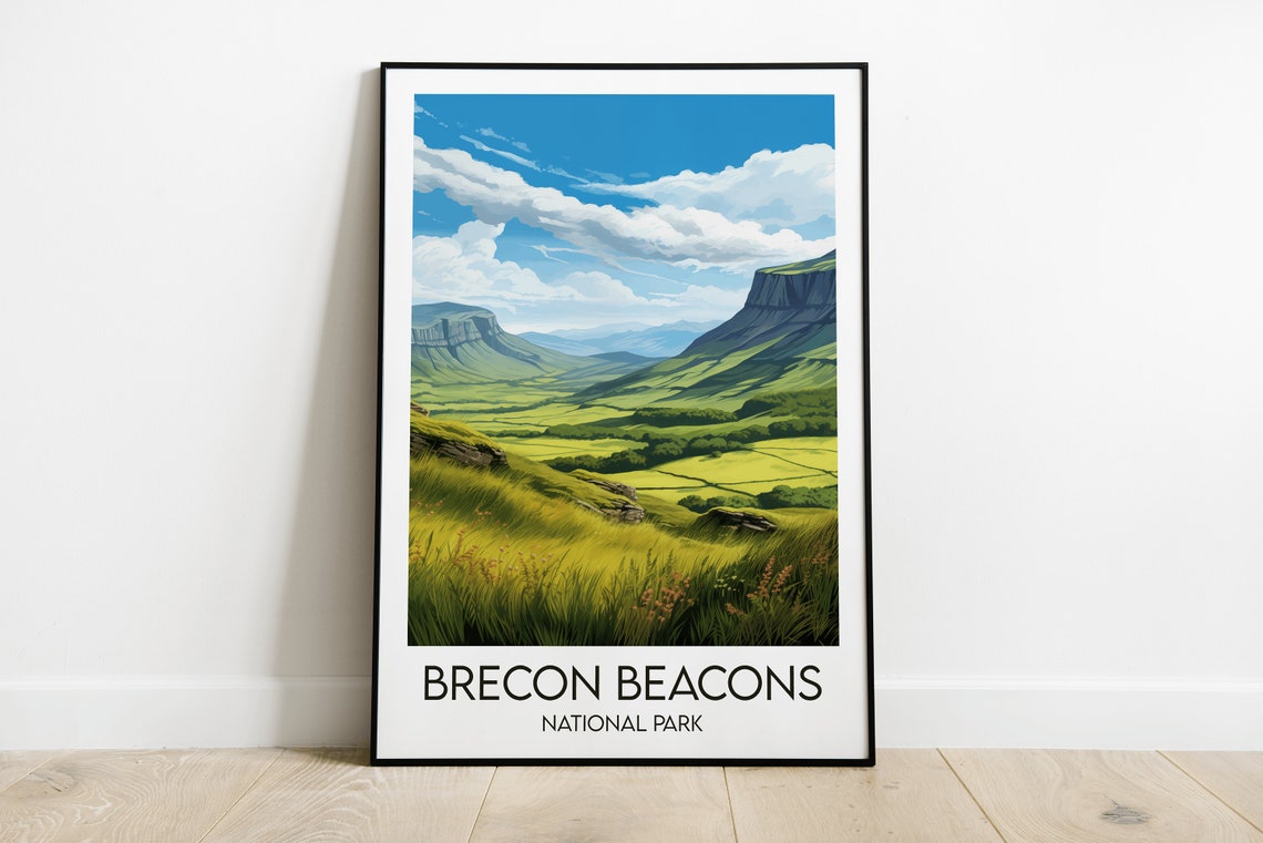 Brecon Beacons National Park Wales Travel Poster Green Valley Art