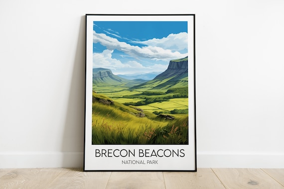Brecon Beacons National Park Wales Travel Poster Green Valley Art