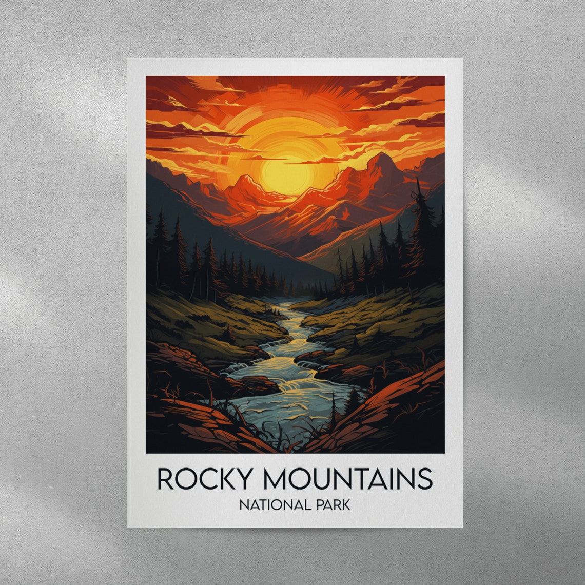 Rocky Mountains National Park Blazing Sunset Peaks Travel Poster - Image 4