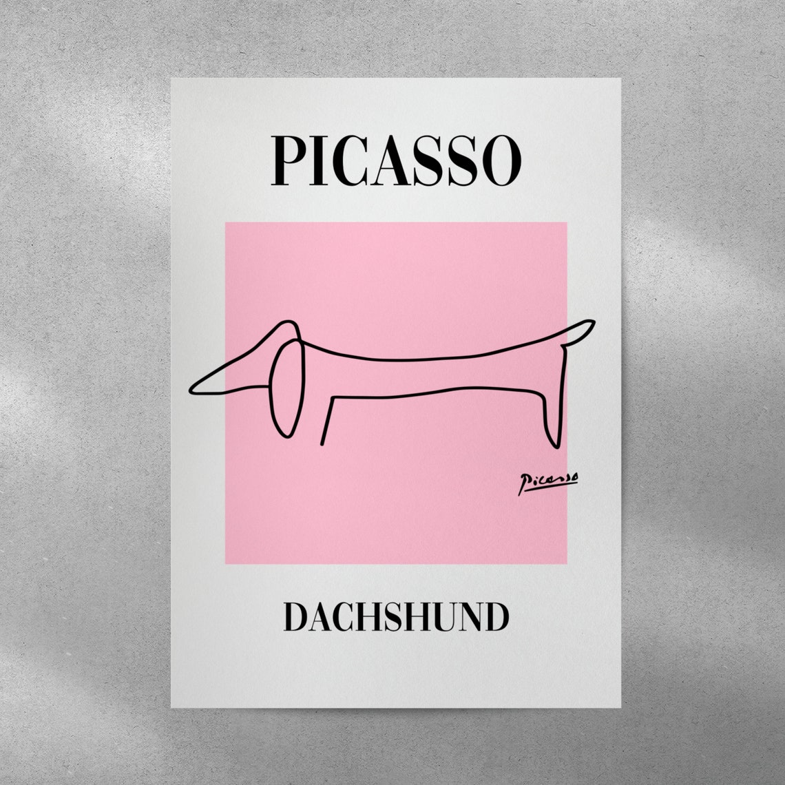 Picasso Style Dachshund Single Line Drawing Pink Exhibition Poster - Image 3