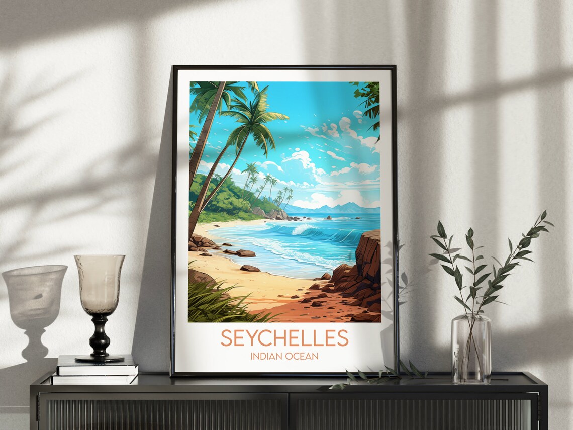 Seychelles Indian Ocean Tropical Beach Palm Paradise Travel Poster - Image 5