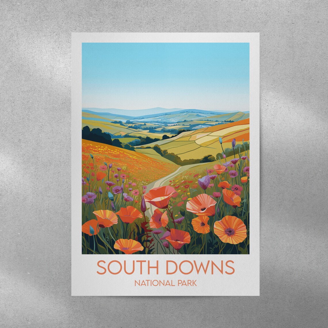 South Downs National Park England Vintage Poppy Fields Travel Poster - Image 4