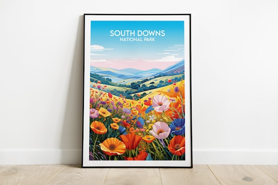 South Downs National Park England Wildflower Meadow Vintage Travel Print
