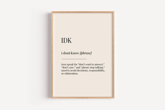 Idk I Dont Know Definition Poster, Funny Gift