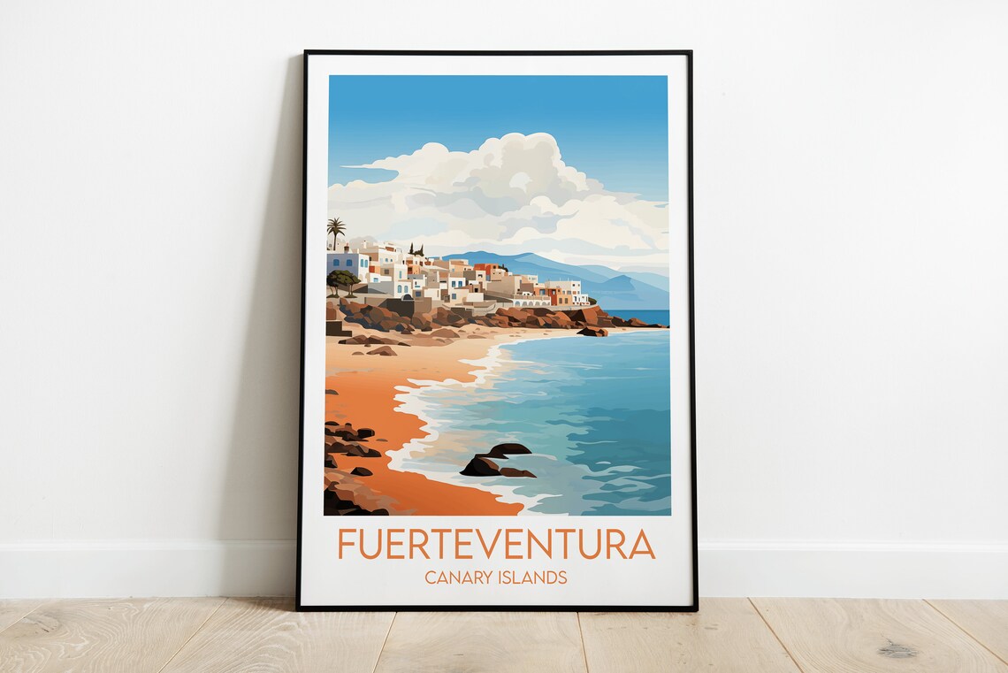Fuerteventura Canary Islands Beach Coast Vintage Style Travel Poster