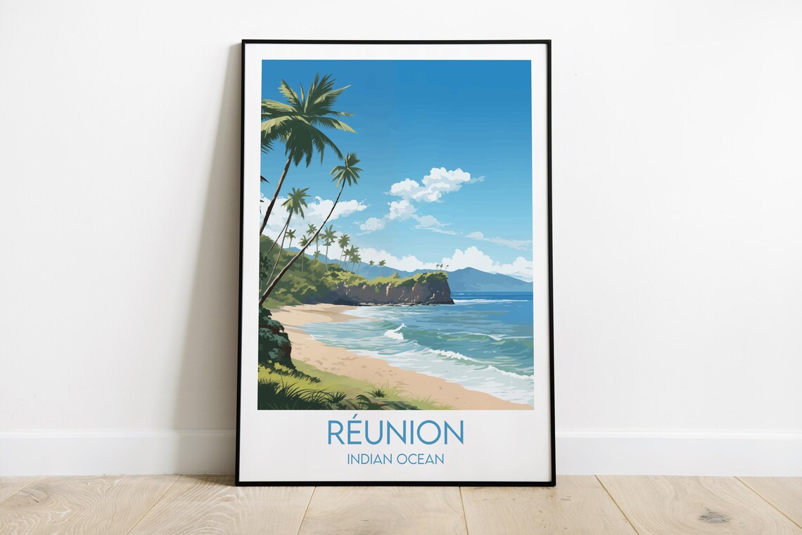 Reunion Indian Ocean Beach Palm Headland Scenic Travel Wall Art