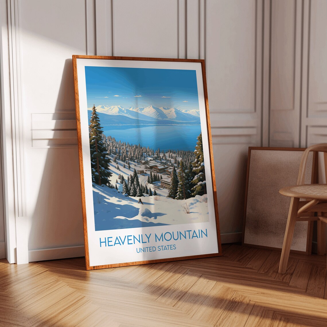 Heavenly Mountain United States Snowy Ski Village Lake View Poster - Image 2
