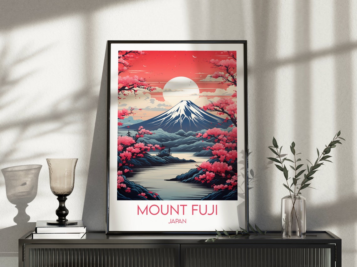 Mount Fuji Japan Cherry Blossom Sunset Mountain Travel Poster - Image 5