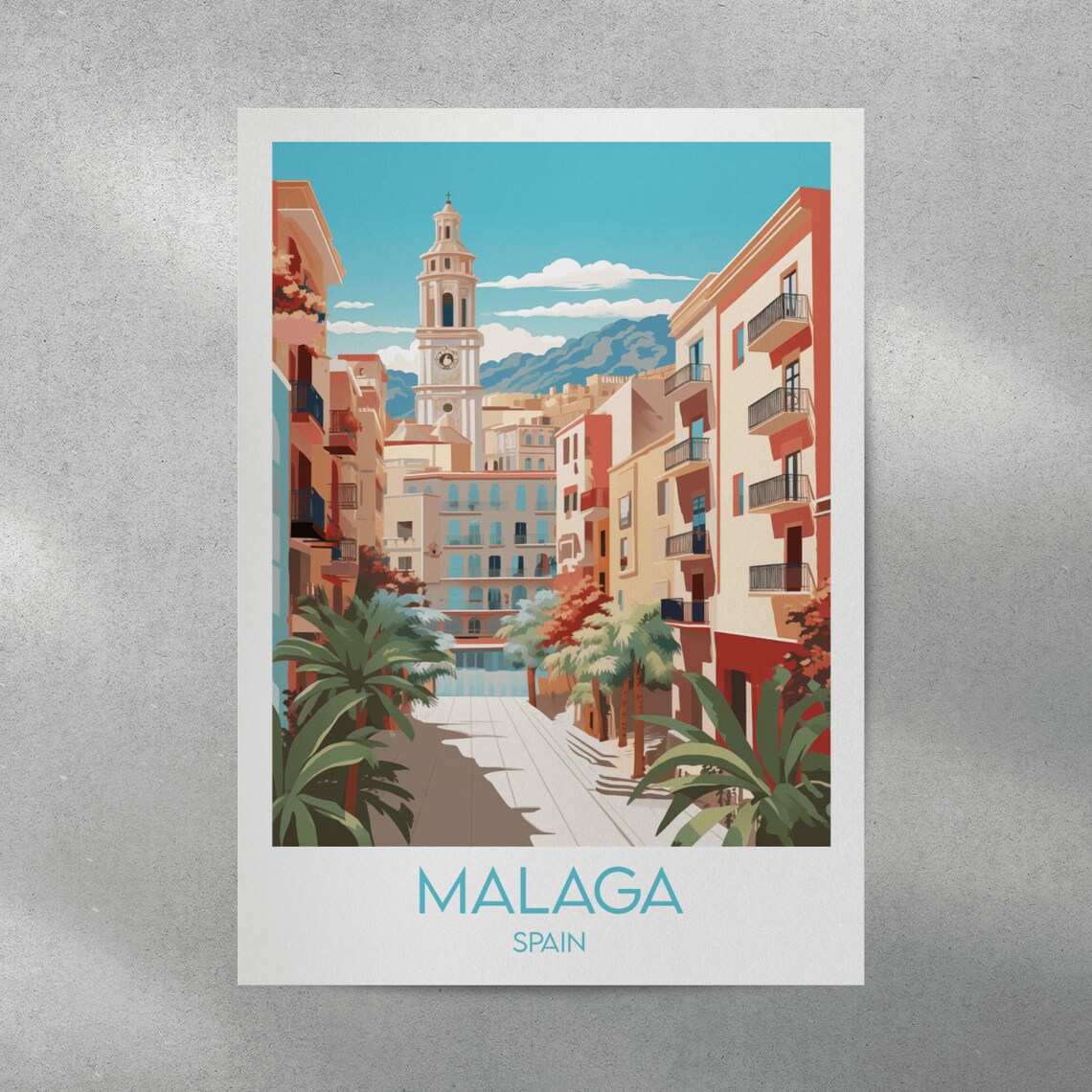 Malaga Spain Vintage Travel Illustration Mediterranean Old Town Poster - Image 4