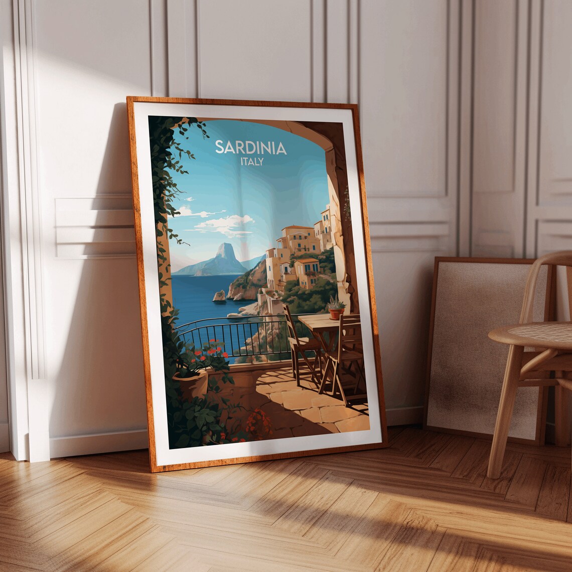 Sardinia Italy Coastal Terrace Hillside Village Sea View Travel Poster - Image 2