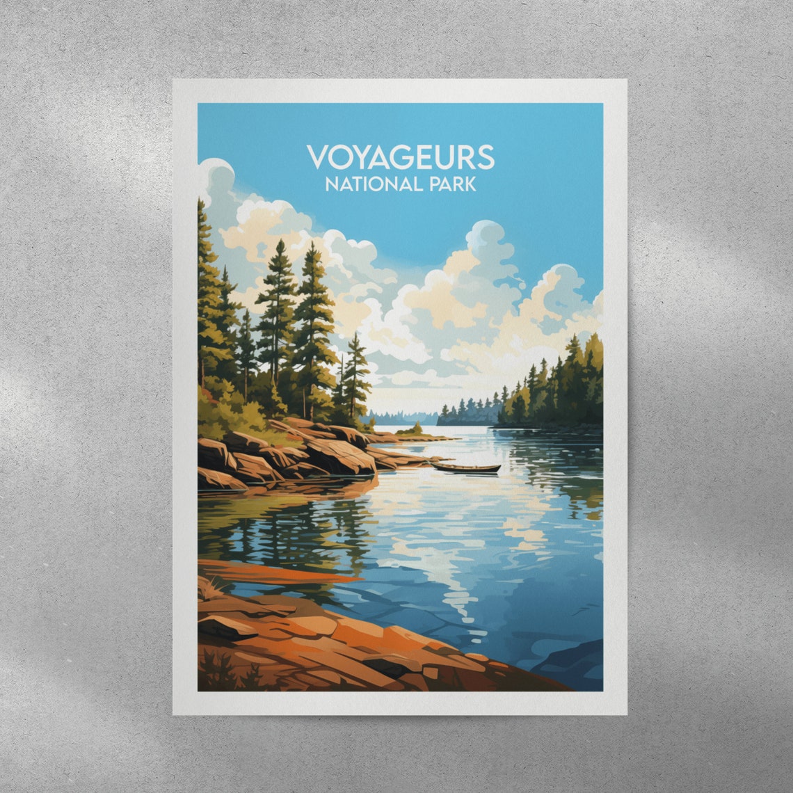 Voyageurs National Park Canoe Calm Lake Pine Forest Travel Poster - Image 4
