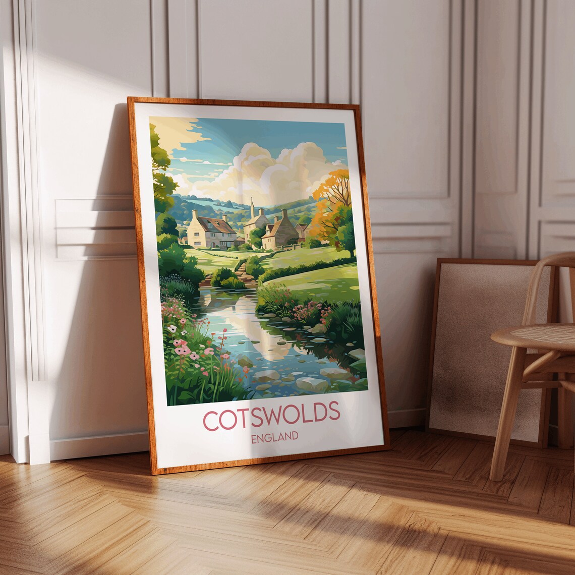 Cotswolds England Village Stream Wildflowers Cottage Travel Poster - Image 2