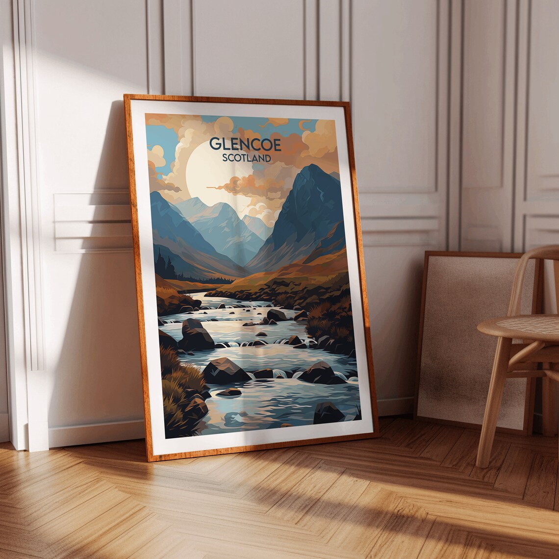 Glencoe Scotland Retro Mountain River Landscape Travel Poster - Image 3