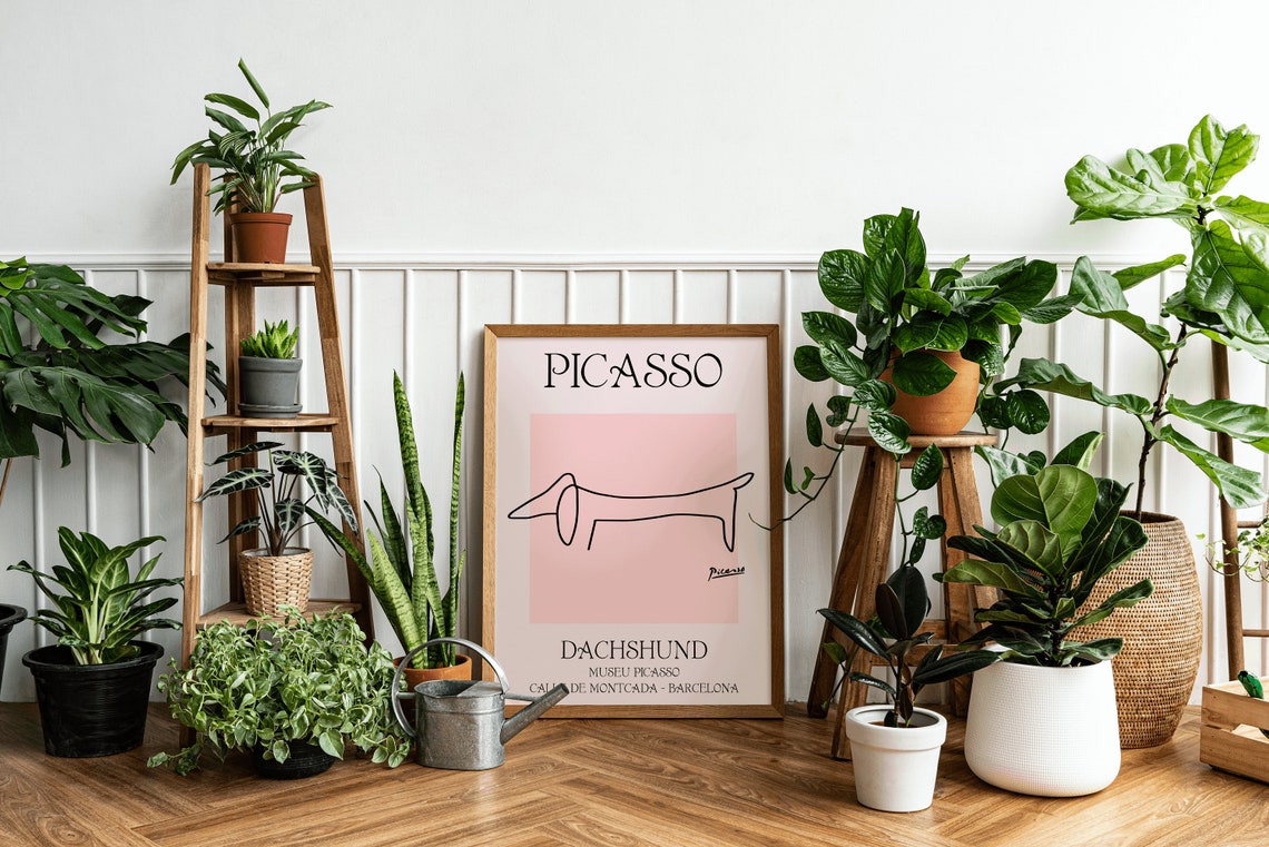 Picasso Dachshund Line Art Exhibition in Soft Pink Minimal Poster - Image 3