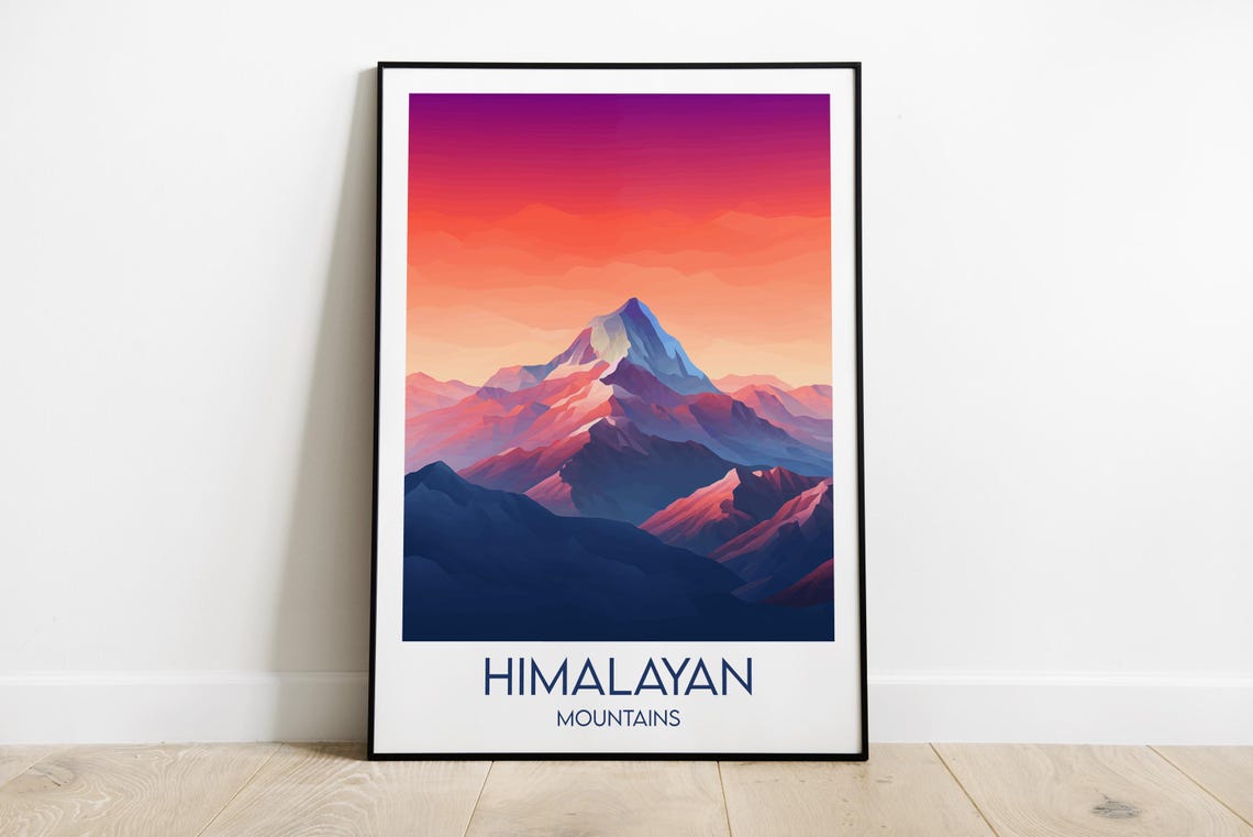 Himalayan Mountains Nepal Sunset Gradient Peak Travel Poster Decor