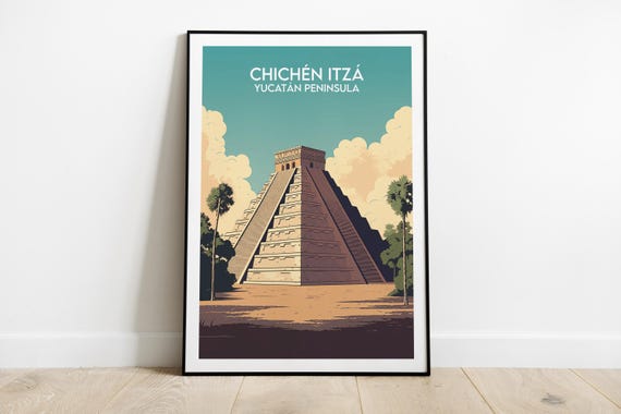 Chichen Itza Travel Print Mexico Poster Custom Personalised Wedding Birthday Gift