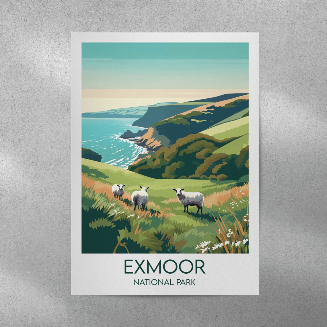Exmoor National Park Rolling Green Hills Sheep Travel Poster - Image 2