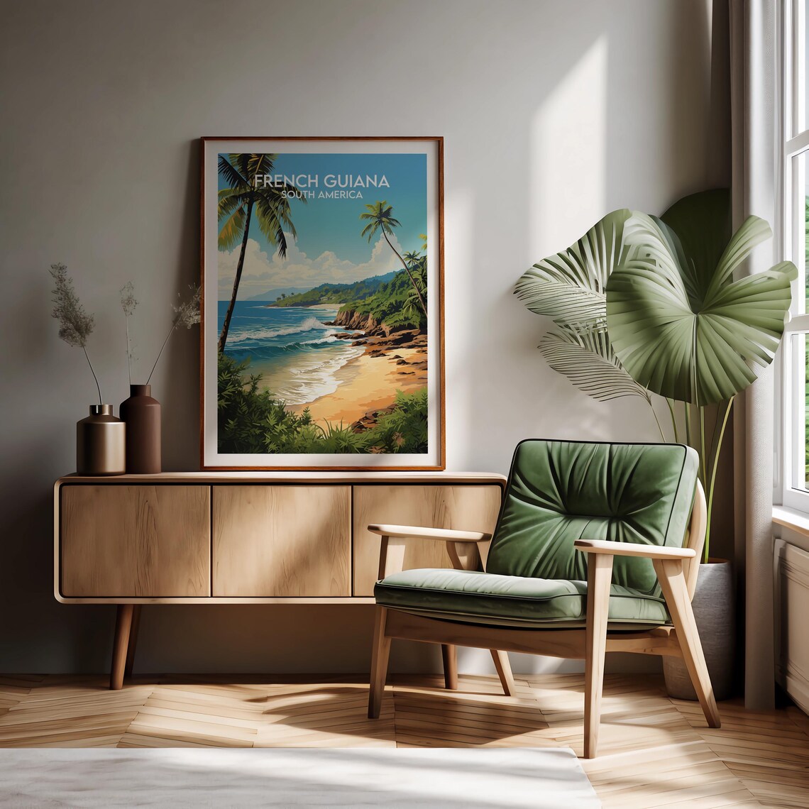 French Guiana South America Blue Water Beach Palm Coast Poster - Image 2