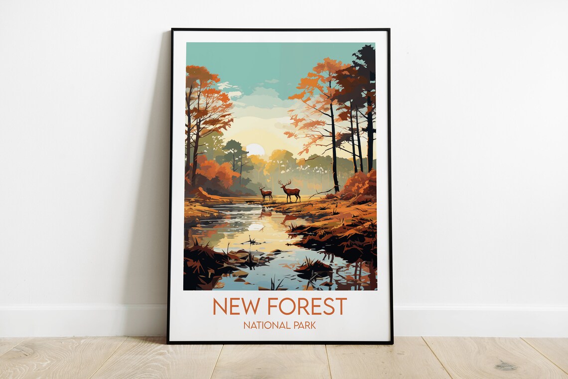 New Forest National Park Travel Poster, England UK