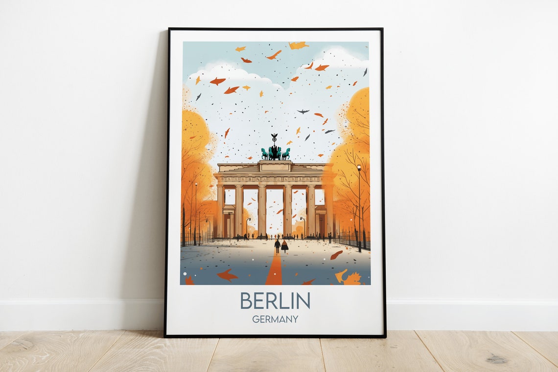 Berlin Germany Brandenburg Gate Autumn Illustration Travel Poster
