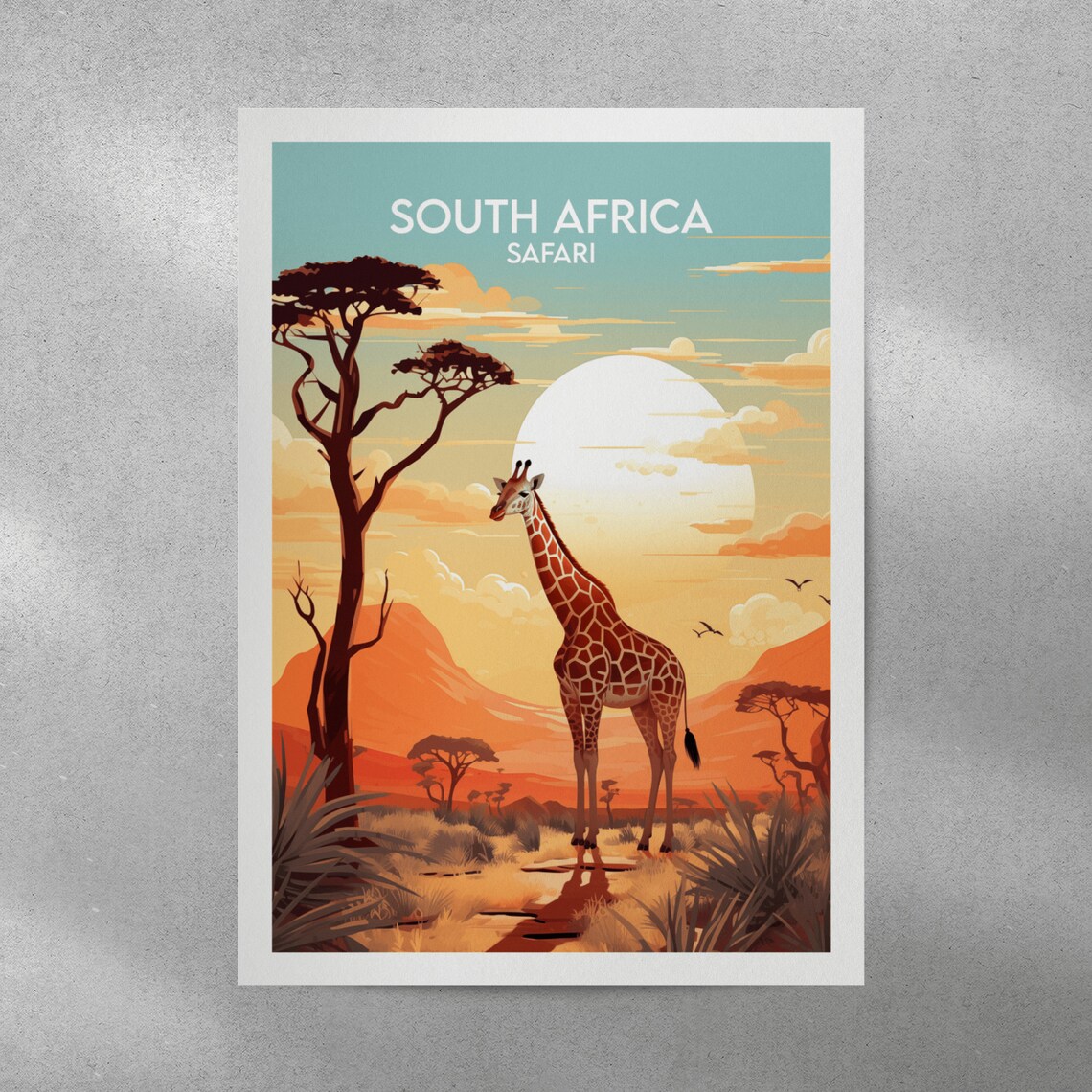 South Africa Safari Giraffe Savanna Sunset Wildlife Art Poster - Image 3