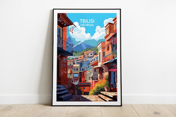 Tbilisi Georgia Old Town Carved Balconies Retro Travel Poster Art