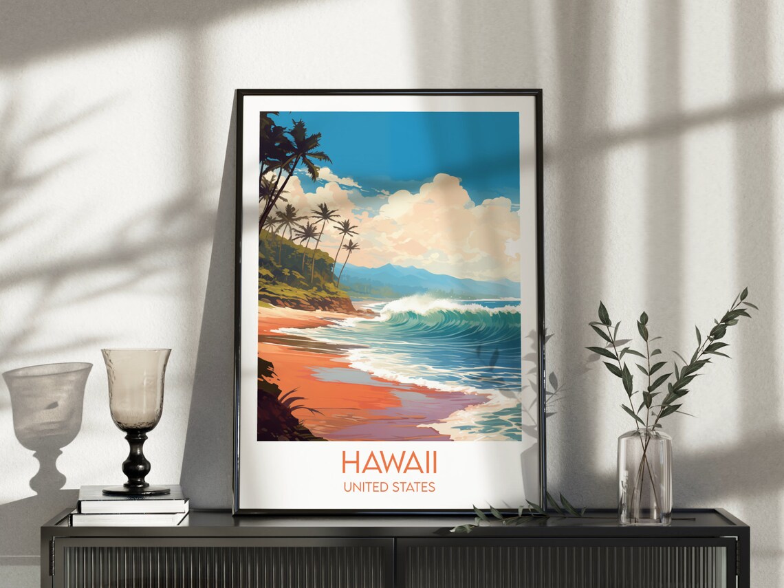 Hawaii United States Beach Surf Waves Vintage Style Travel Poster - Image 3