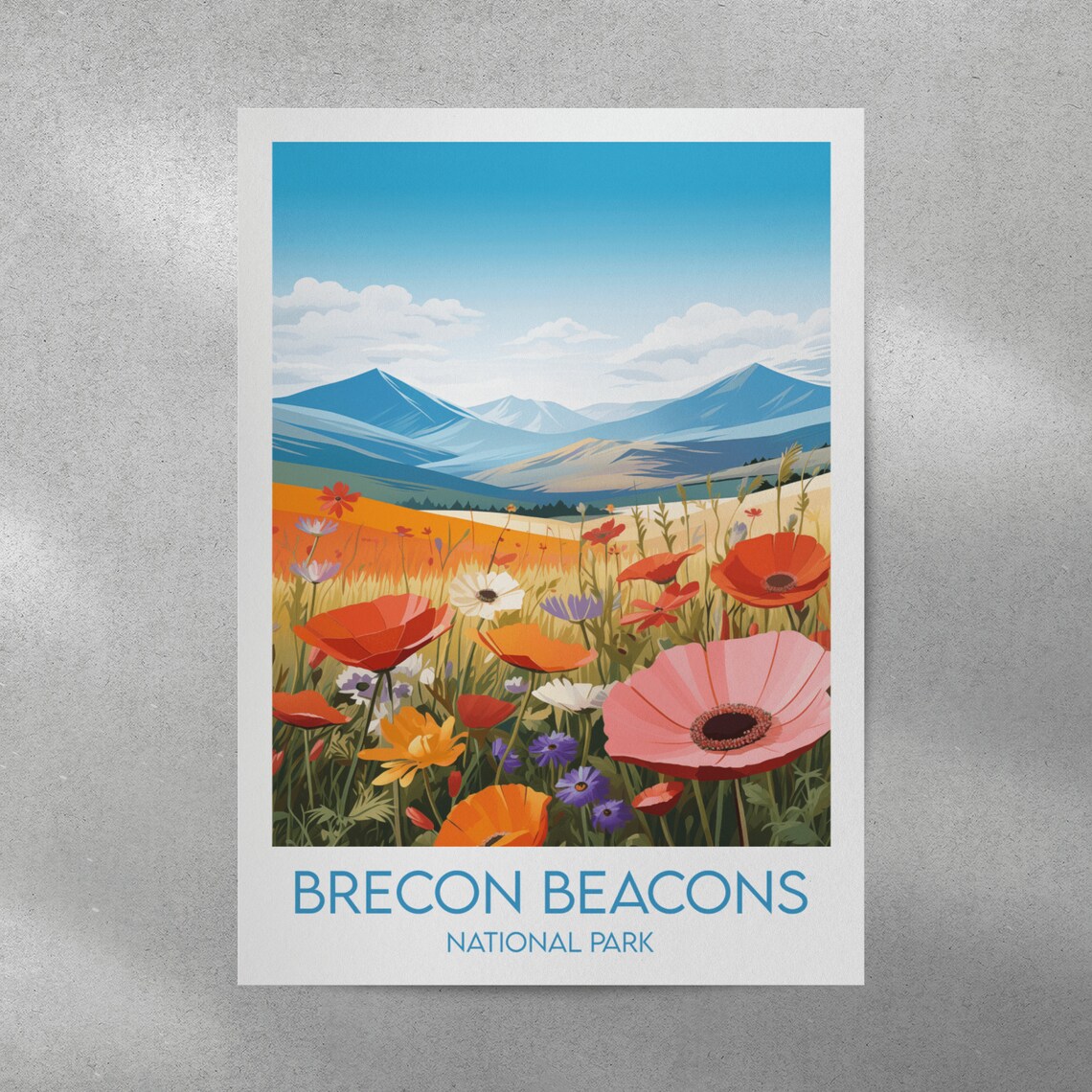 Brecon Beacons National Park Wildflower Peaks Bright Floral Travel Poster - Image 2