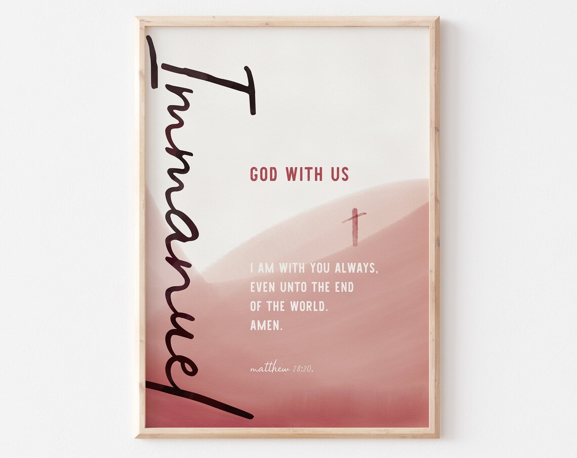 Immanuel God With Us Matthew 28:20 Rose Gradient Cross Scripture Wall Art