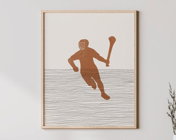Boho Hurling Art Wall Decor Minimalist Hurler Poster Boy Print Gaelic Sports Gift
