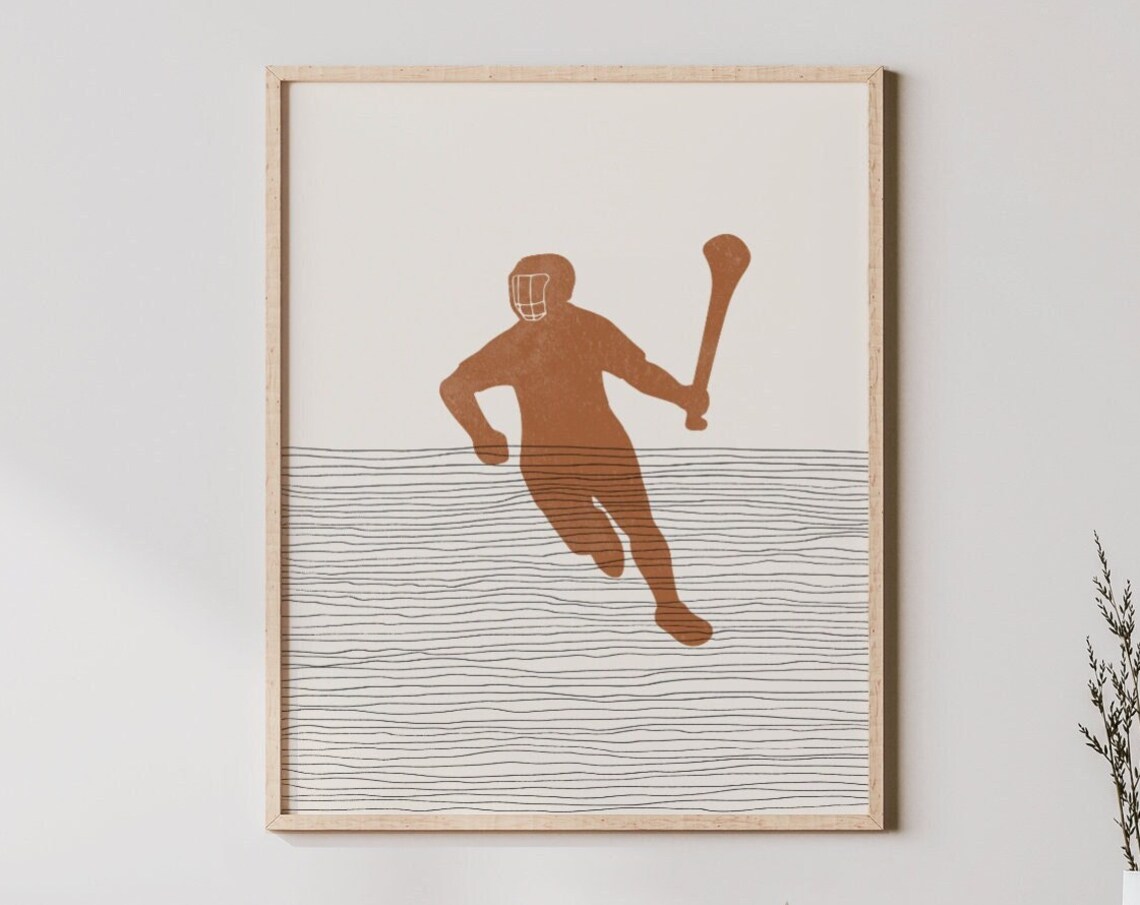 Gaelic Hurling Player Minimalist Silhouette Irish Sports Wall Art