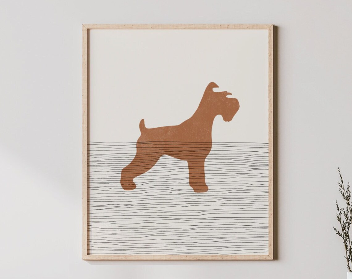 Minimalist Terracotta Schnauzer Silhouette Boho Dog Breed Art Poster