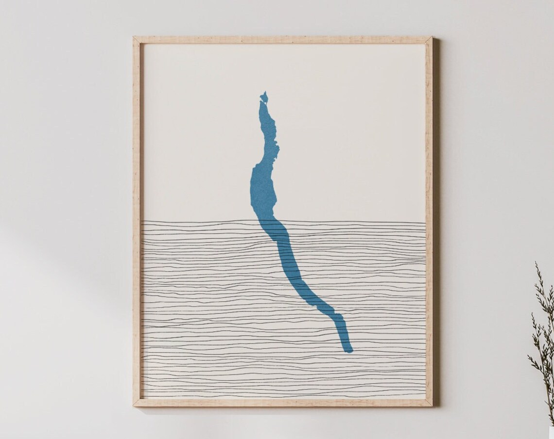 Cayuga Lake New York Minimalist Blue Silhouette Map Art Poster
