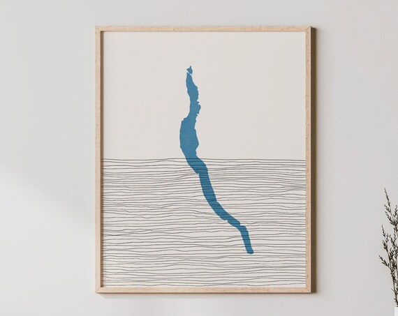 Cayuga Lake New York Minimalist Blue Silhouette Map Art Poster