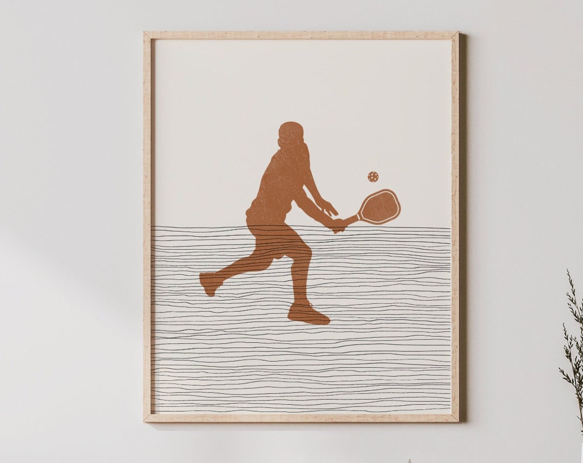 Pickleball Player Silhouette Rust Minimalist Sport Poster Gift