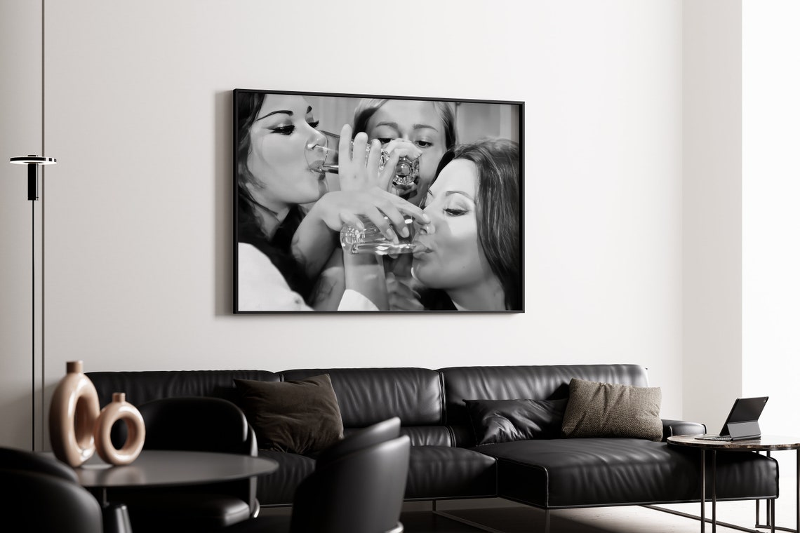 Women Drinking Game Shots Party Night Vintage Black And White Poster - Image 2