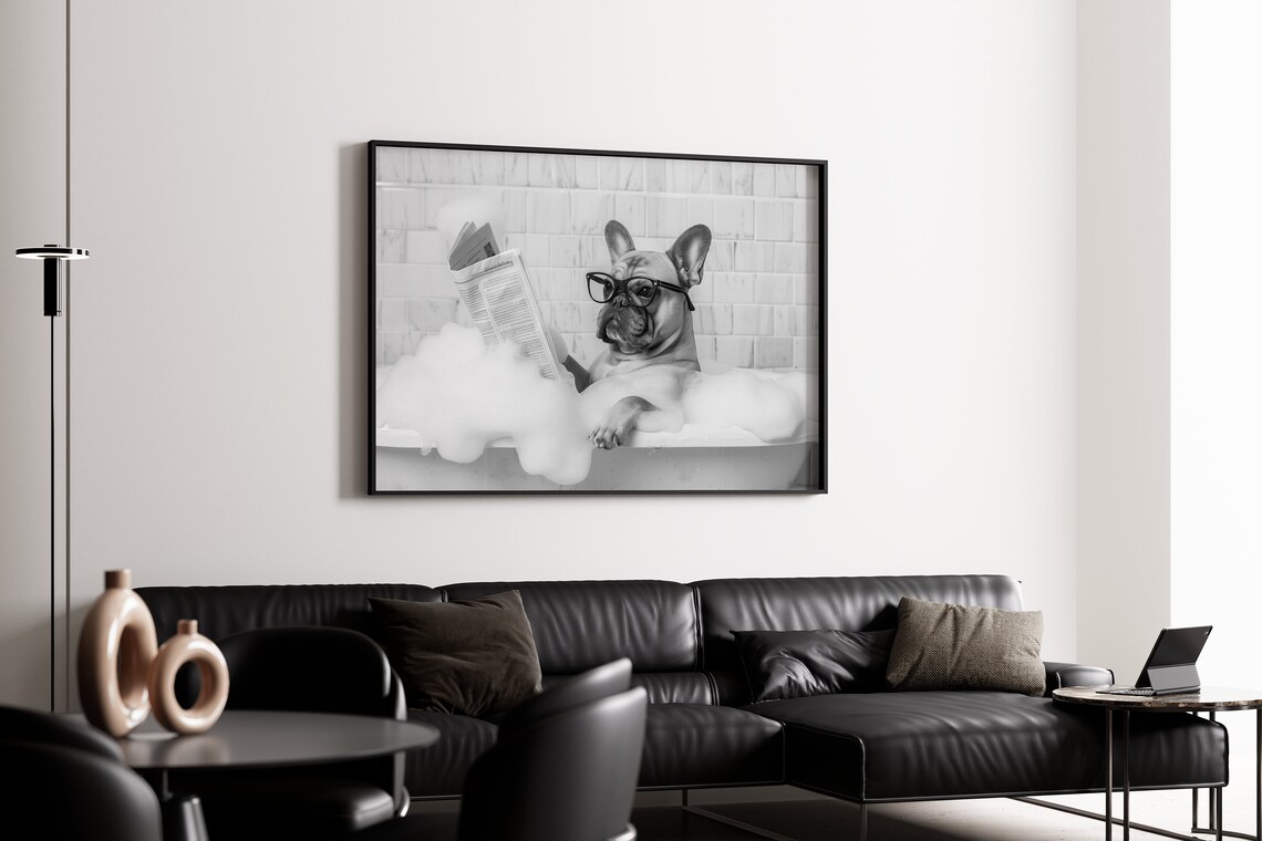 French Bulldog in Bathtub, Funny Dog Bathroom Art Print - Image 4