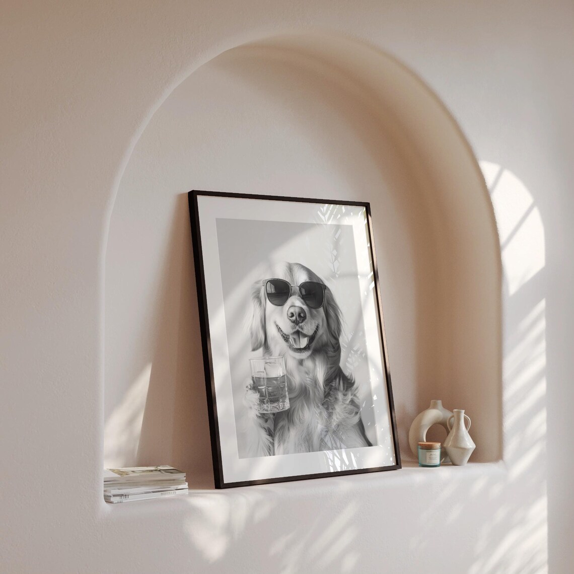 Golden Retriever Drinking Whiskey Art Print, Bar Cart Decor - Image 4