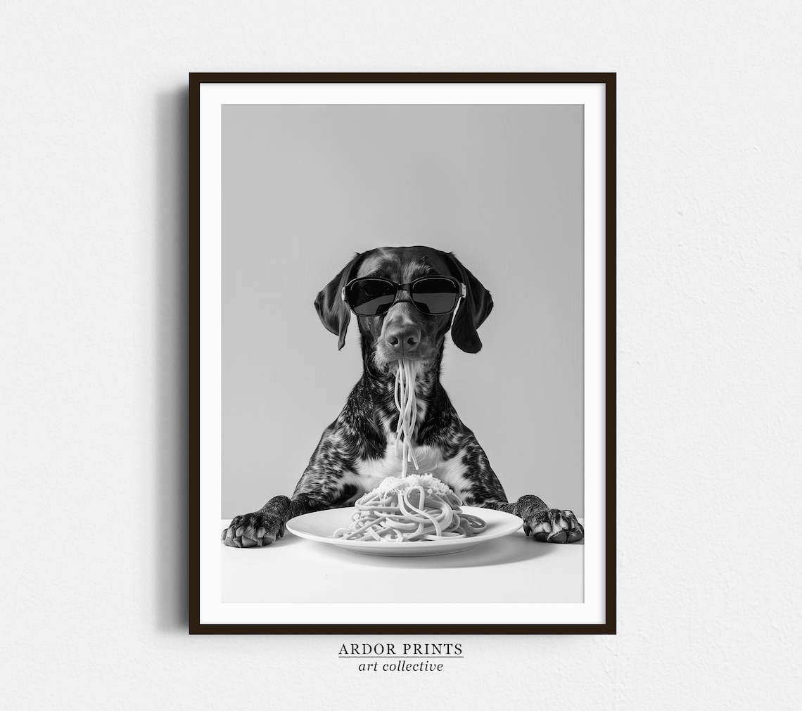 German Shorthaired Pointer Eating Pasta Art Print