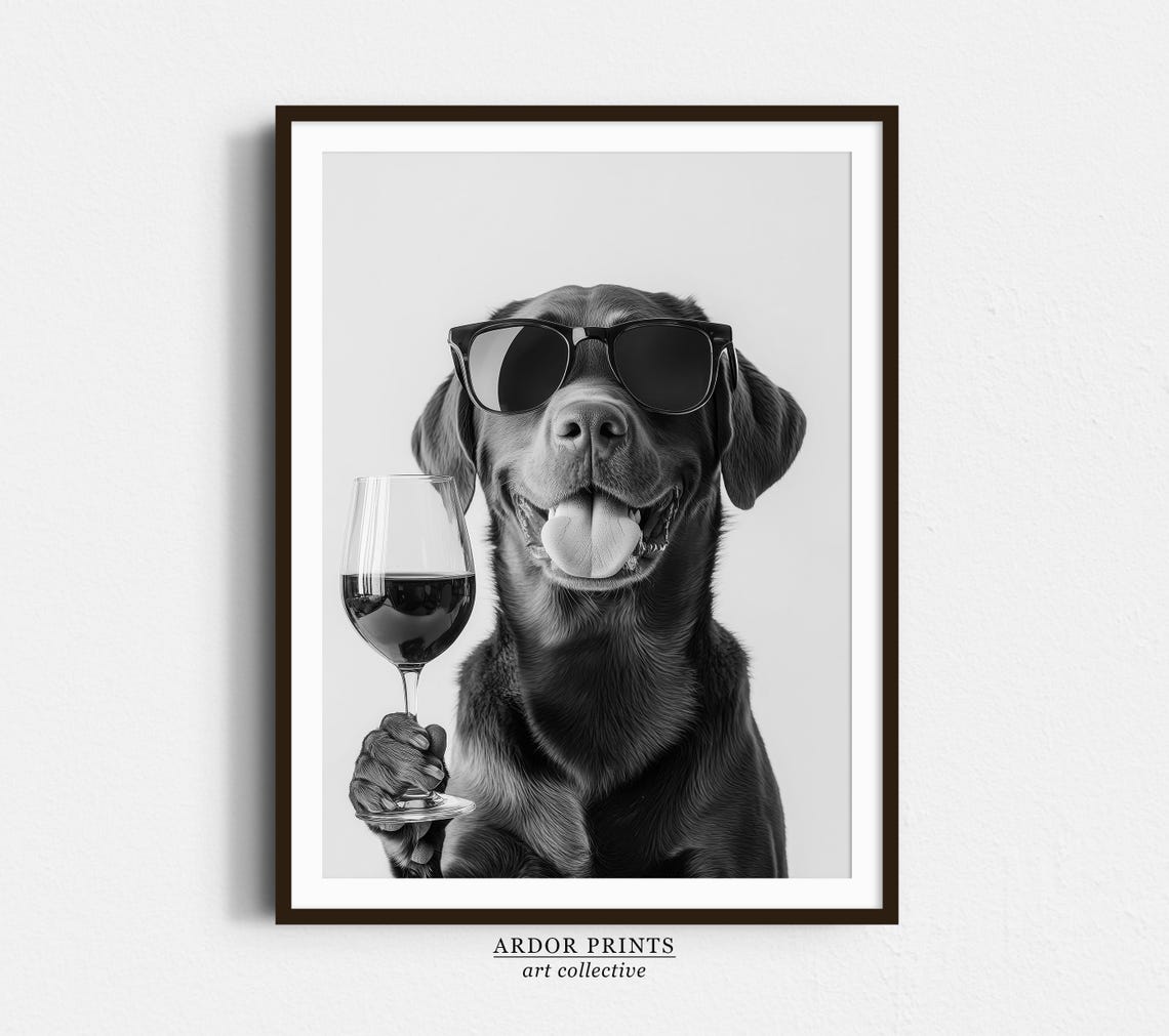 Chocolate Labrador Drinking Wine Sunglasses Funny Dog Art Print