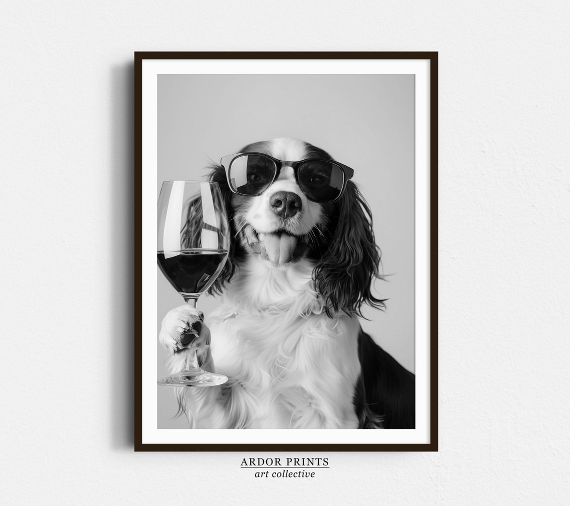Springer Spaniel Wine Toast Funny Dog With Sunglasses Drinking Poster