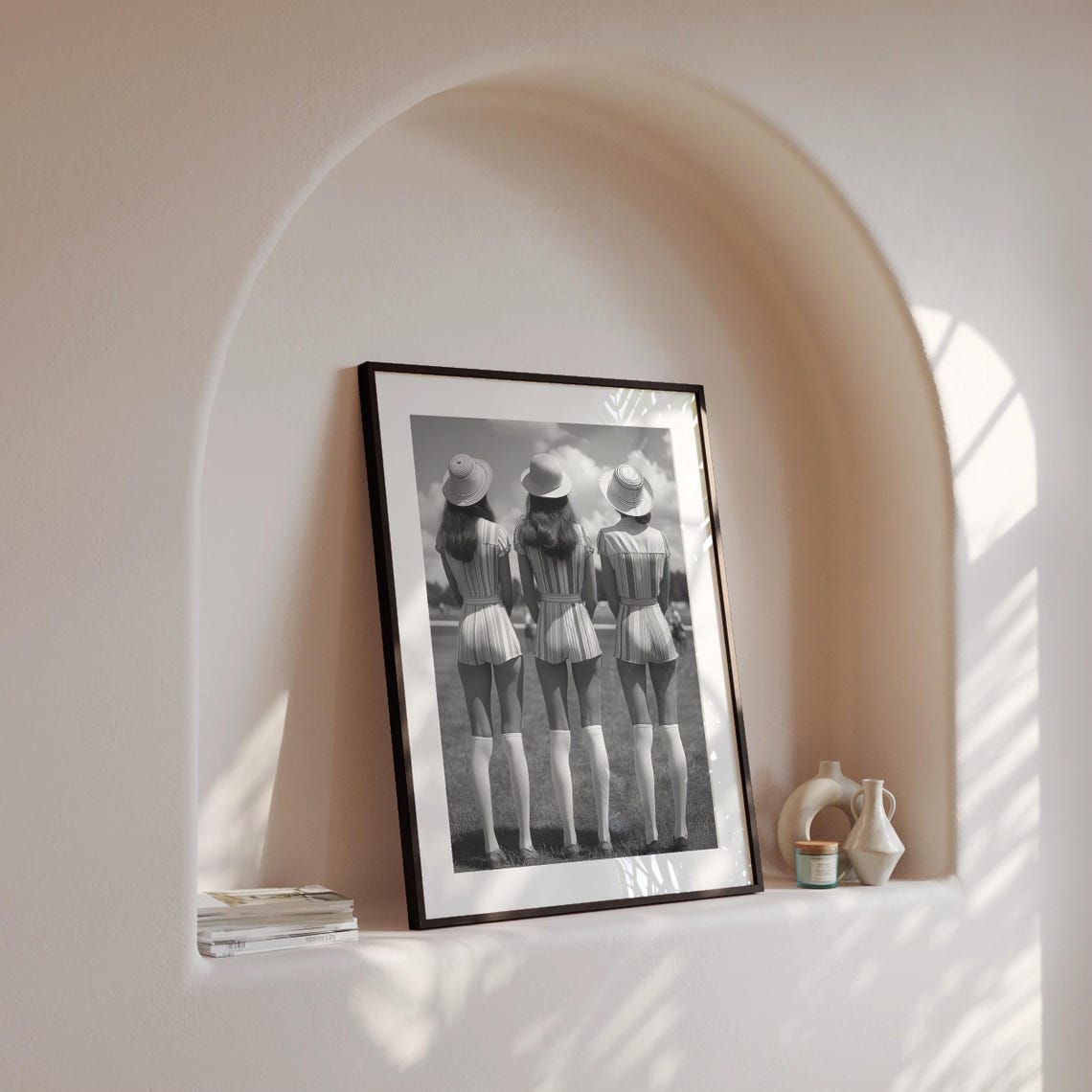 Three Women in Striped Outfits Watching Polo Match Vintage Poster - Image 4