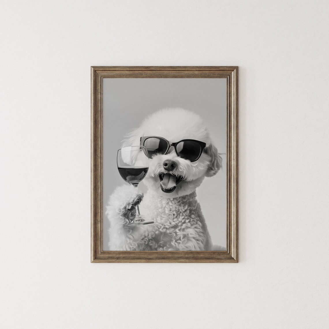 Bichon Frise Holding Wine Funny Dog Art Print - Image 2