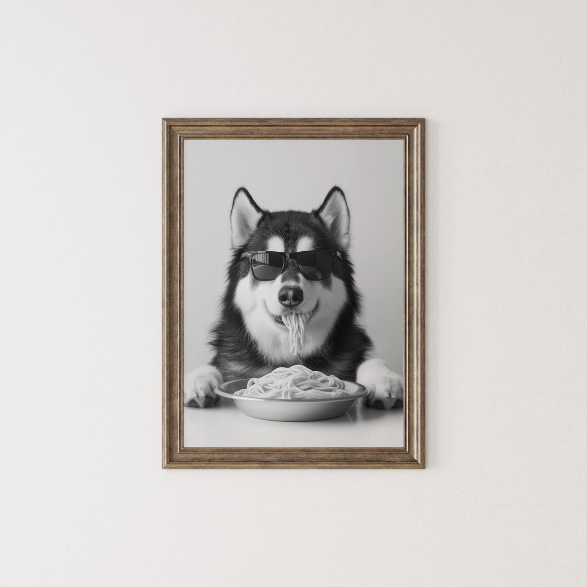 Alaskan Malamute Eating Pasta, Funny Dog Art Print - Image 2