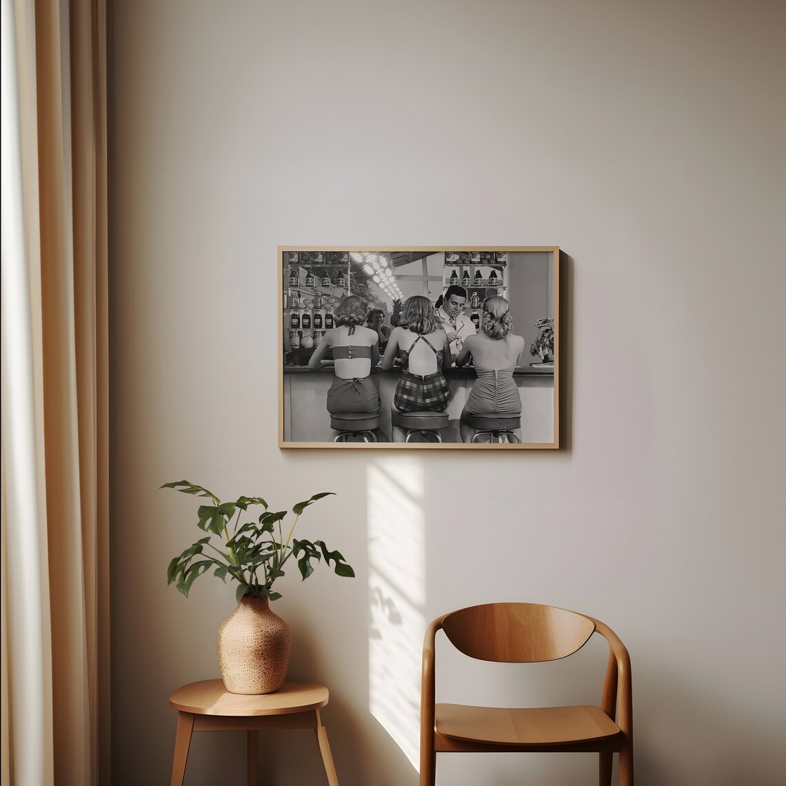 Women Drinking at Bar, Vintage Black and White Art Print - Image 4