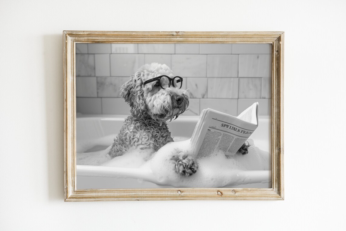 Goldendoodle In Bathtub Funny Bathroom Art Print - Image 3