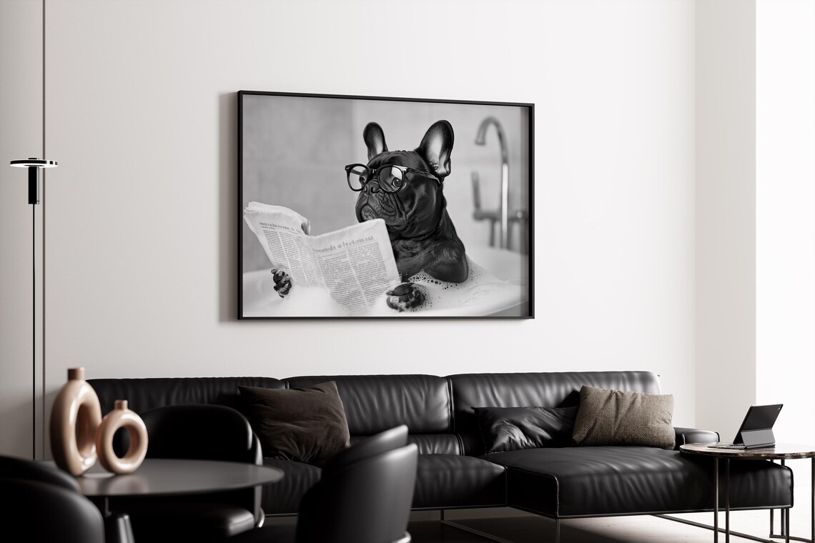Black French Bulldog In Bathtub Bathroom Art Print - Image 4