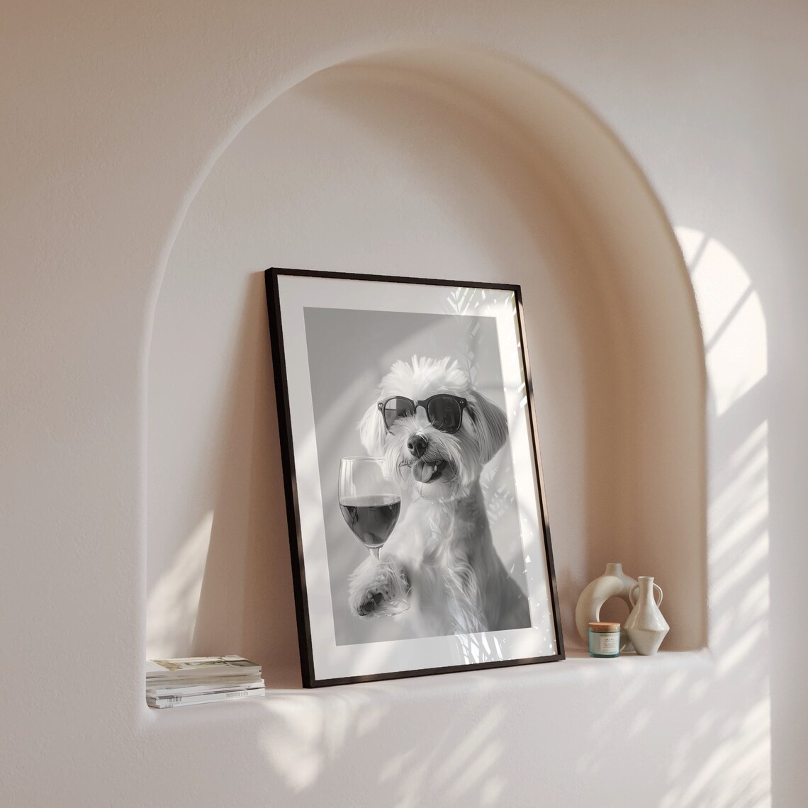 Maltese Holding Red Wine Art Print, Funny Dog - Image 4