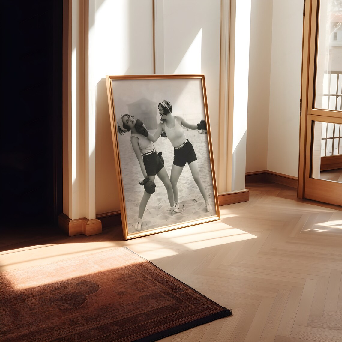 Two Women Beach Boxing Vintage 1930s Art Print - Image 3