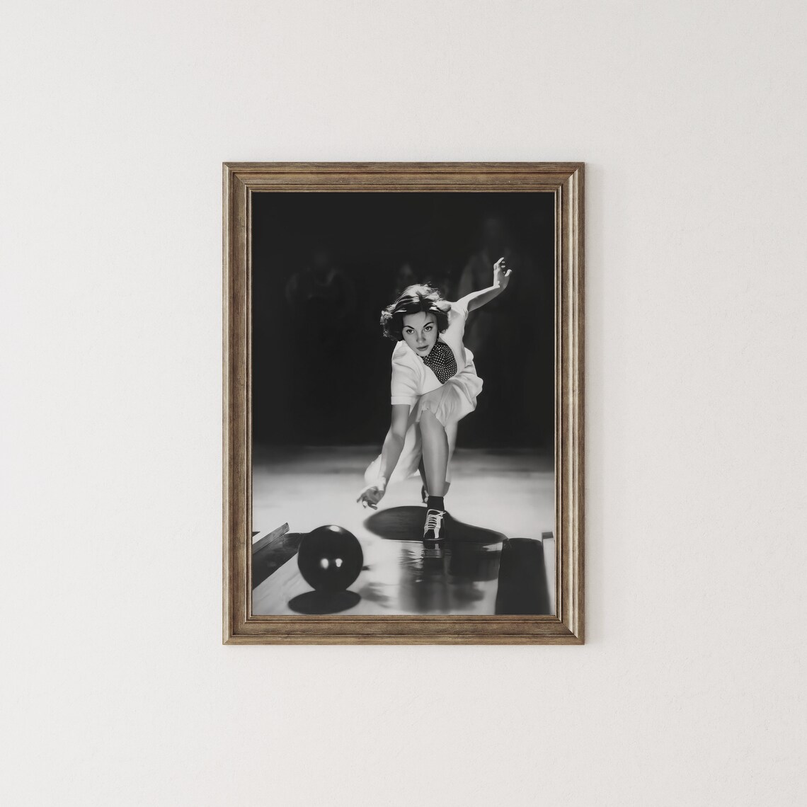 Vintage Woman Bowling Art Print, 1930s Black-White - Image 2